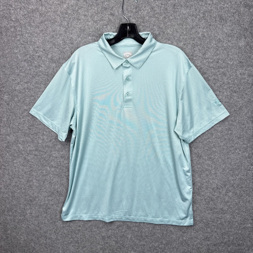 Callaway Opti-Dri Mens Large Striped Golf Polo Shirt Light Green Short Sleeve